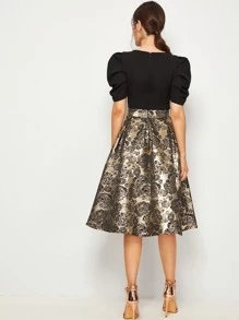 SHEIN Clasi Vestido amplio jacquard unicolor de manga farol - Multicolor - Ver 2