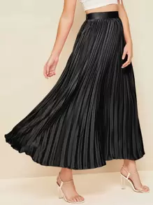 SHEIN Falda maxi fruncido con cremallera lateral - Negro - Ver 1