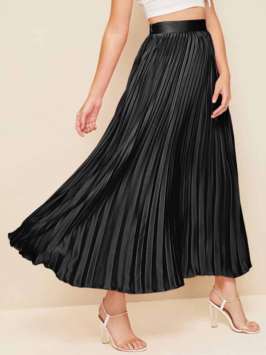 SHEIN Falda maxi fruncido con cremallera lateral - Negro - Ver 1