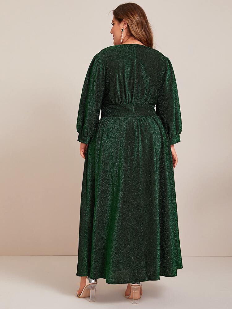 Plus Button Front High Waist Glitter Dress