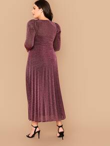 Modelyn 大碼羊腿袖百褶閃亮洋裝不帶腰帶 - 酒紅色 - 查看 2