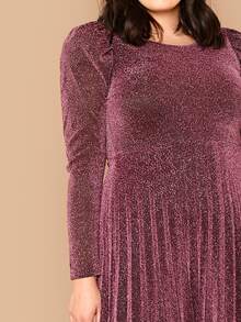 Modelyn 大碼羊腿袖百褶閃亮洋裝不帶腰帶 - 酒紅色 - 查看 4