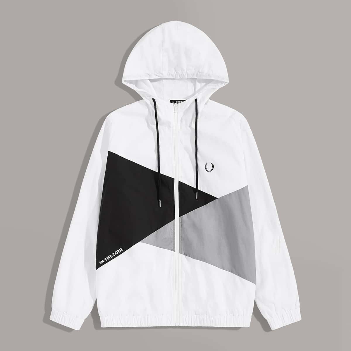 

Guys Slogan Graphic Colorblock Windbreaker Jacket, White