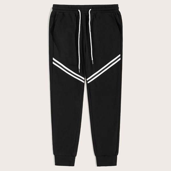 

Men Slant Pocket Striped Sweatpants, Black