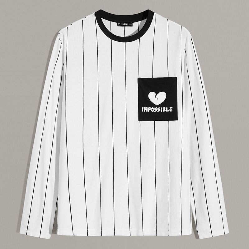 

Guys Heart and Letter Pocket Patched Striped Tee, White