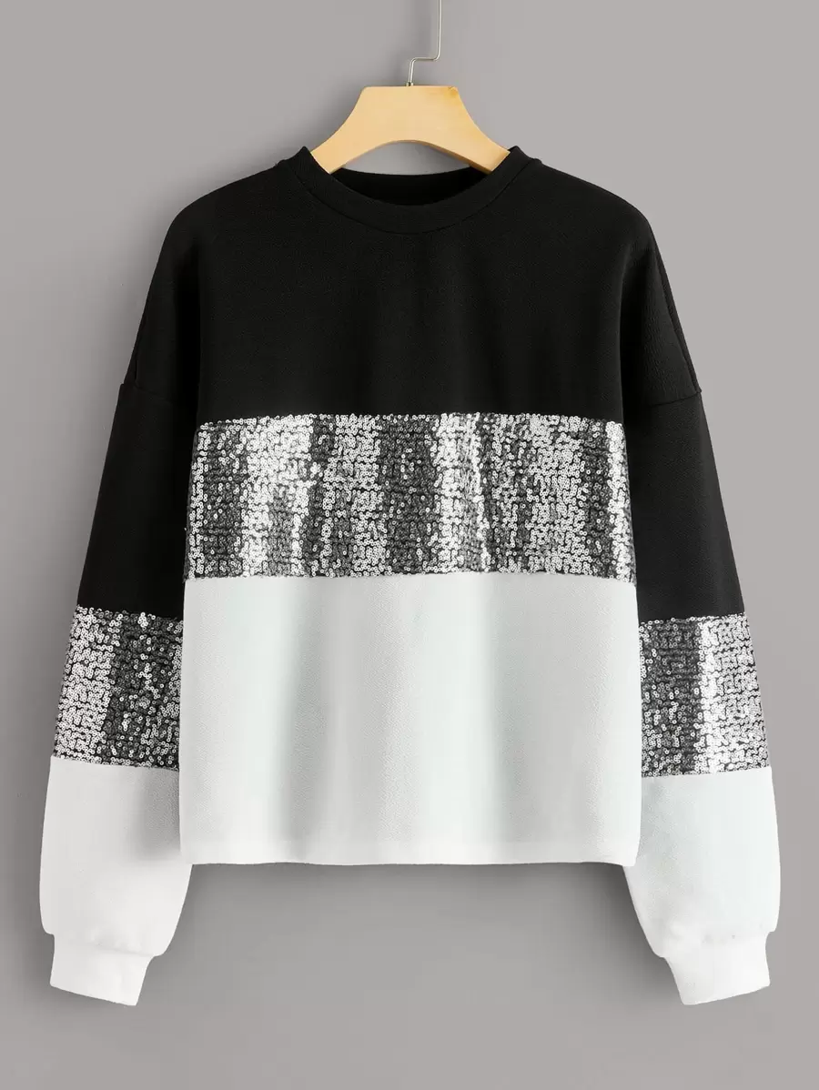SHEIN LUNE 拼接亮片拼接套頭衫 - 彩色 - 查看 1