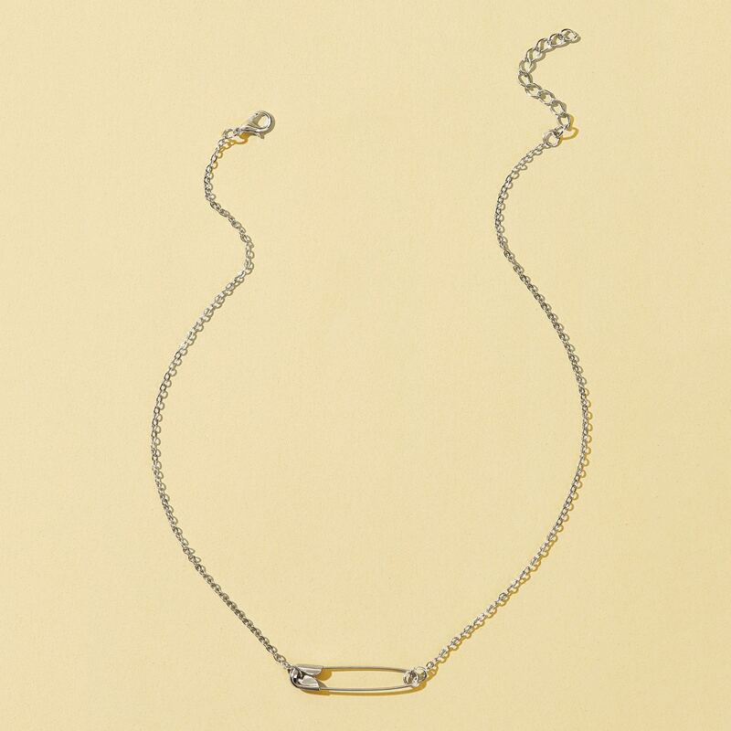 

1pc Pin Charm Chain Necklace, Silver