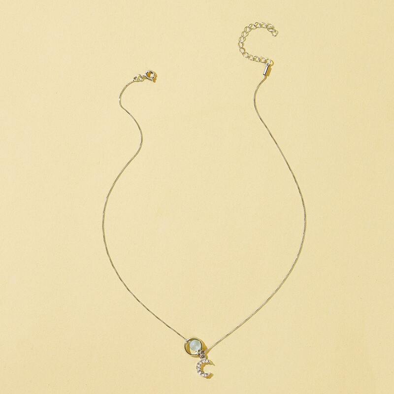 

1pc Rhinestone & Moon Pendant Necklace, Silver