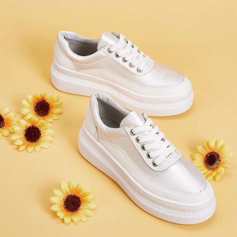 

Lace-up Front Flatform Sneakers, White