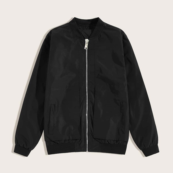 

Men Zip Up Bomber Jacket, Black