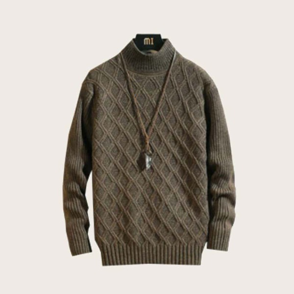 

Men High Neck Cable Knit Jumper, Brown