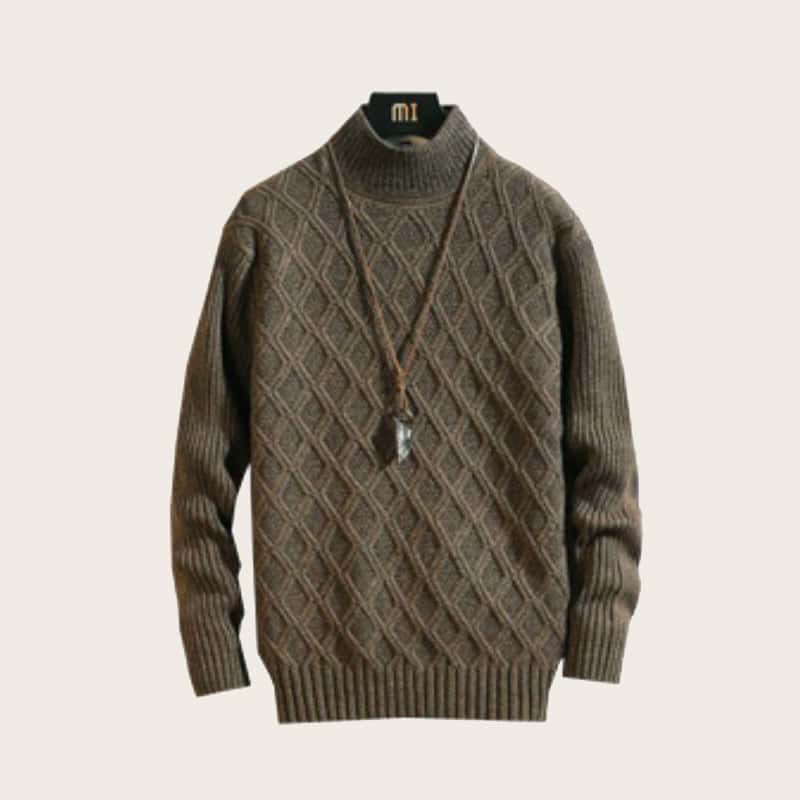 

Guys High Neck Cable Knit Jumper, Brown