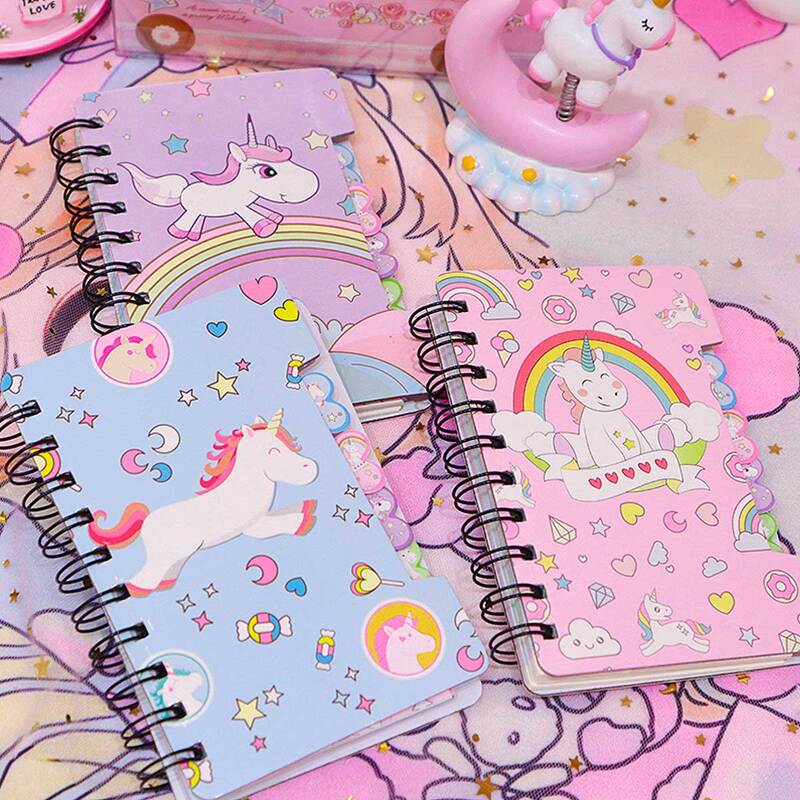 

1pack Cartoon Unicorn Print Cover Spiral Notebook, Multicolor