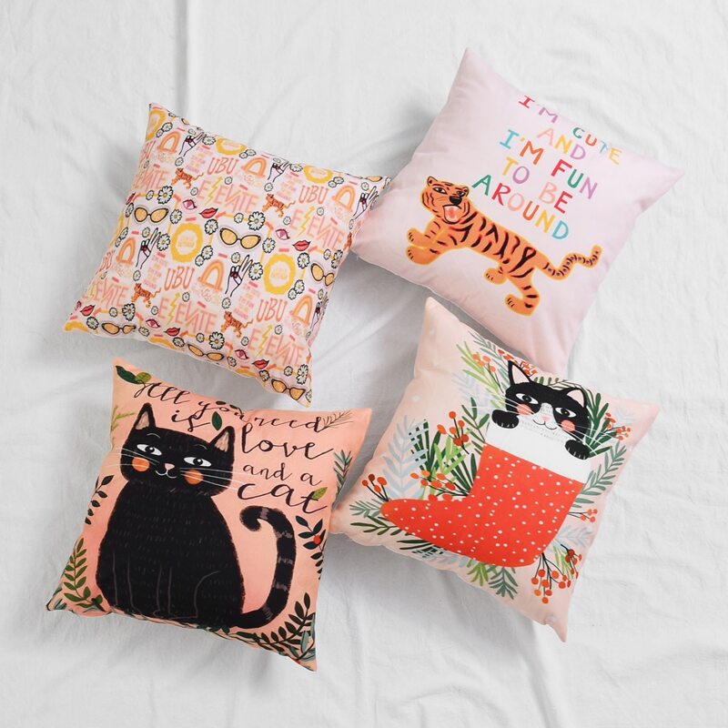 

1pc Cartoon Animal Print Cushion Cover, Multicolor