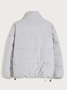 Manfinity Men Funnel Neck Letter Graphic Puffer Jacket - Grey - View 2