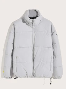 Manfinity Men Funnel Neck Letter Graphic Puffer Jacket - Grey - View 1