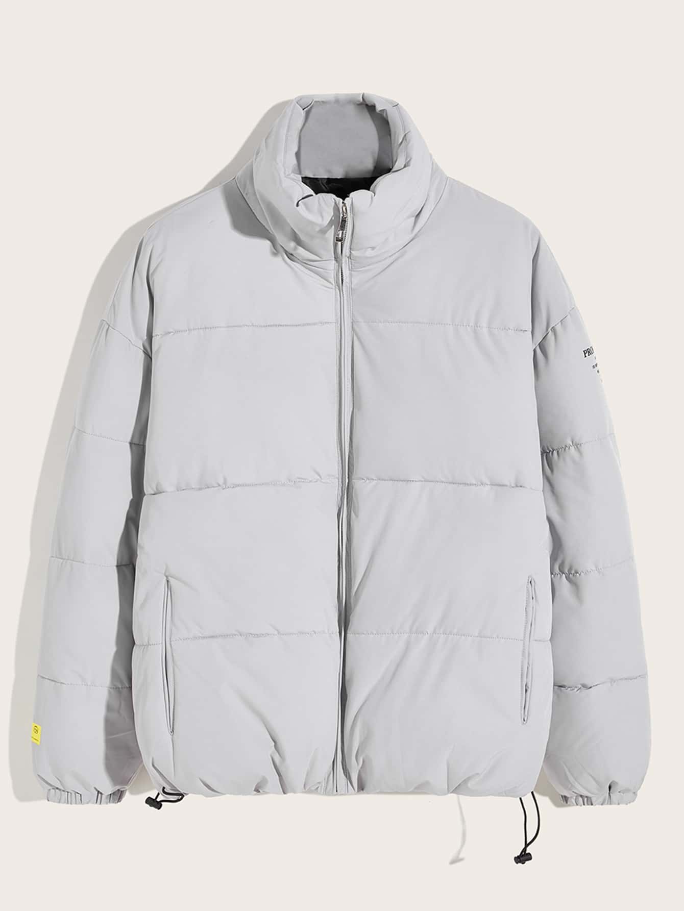 Manfinity Men Funnel Neck Letter Graphic Puffer Jacket - Grey - View 1