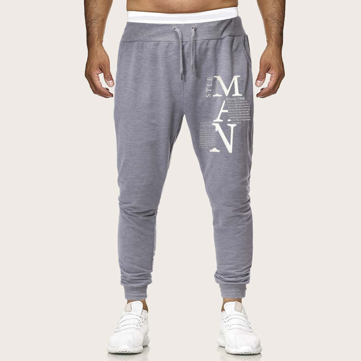 

Guys Letter Graphic Drawstring Sweatpants, Grey