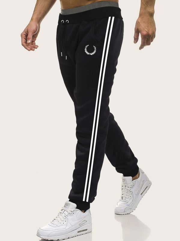

Men Side Stripe Drawstring Sweatpants, Black