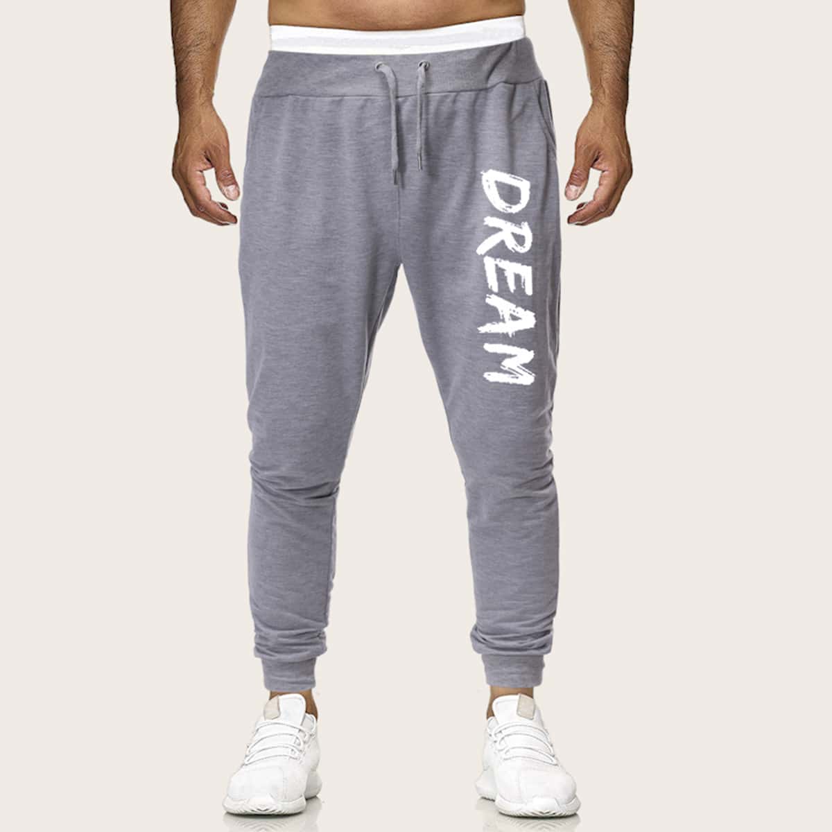 

Guys Letter Graphic Drawstring Sweatpants, Grey