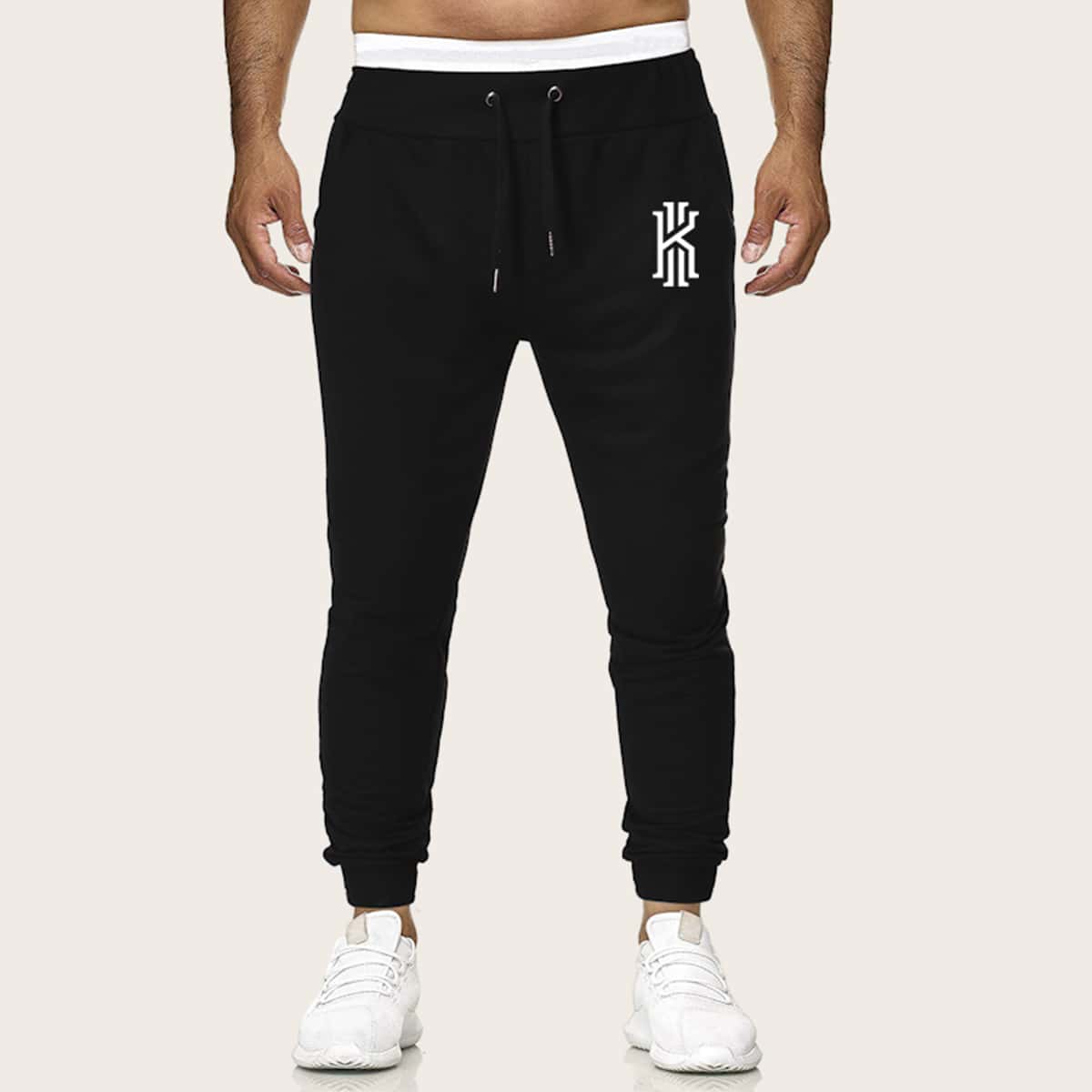 

Guys Graphic Print Drawstring Sweatpants, Black