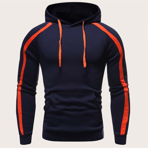 

Men Contrast Panel Drawstring Hoodie, Navy