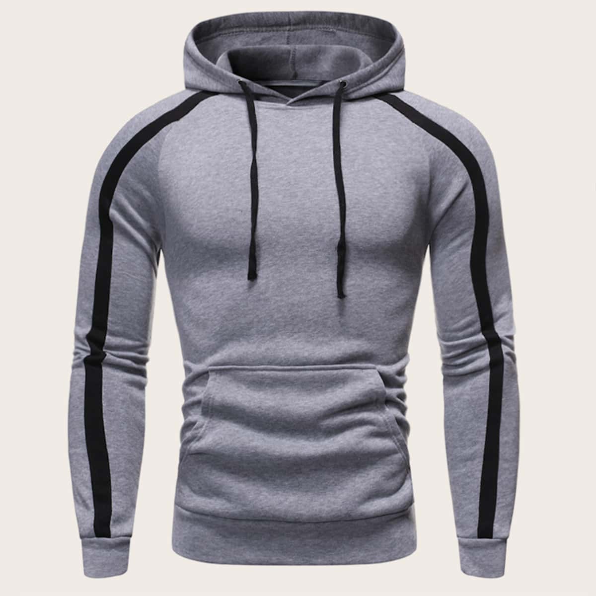 

Guys Contrast Panel Drawstring Hoodie, Grey