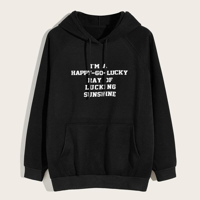 

Guys Letter Graphic Drawstring Hoodie, Black