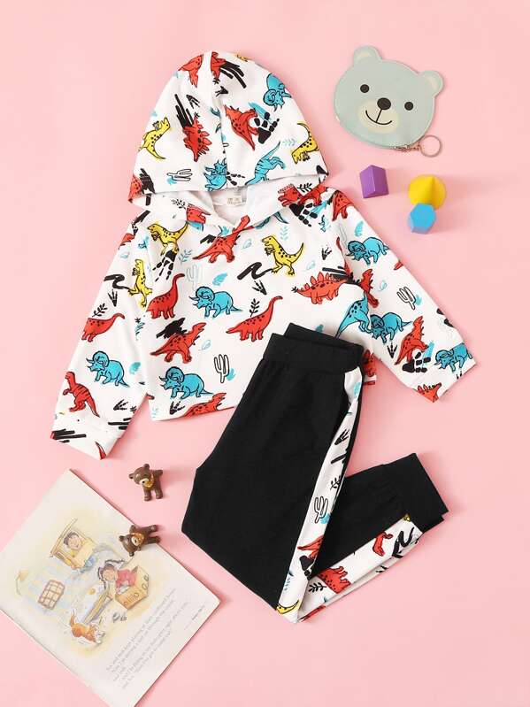 

Toddler Girls Dinosaur Print Hoodie With Sweatpants, Multicolor