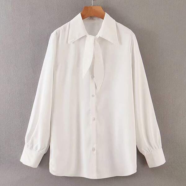 

Tie Front Single Button Blouse, White