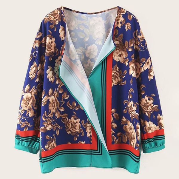 

Contrast Panel Floral Print Blouse, Multicolor