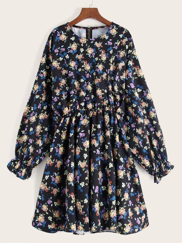 

Floral Print Flounce Sleeve Swing Dress, Multicolor
