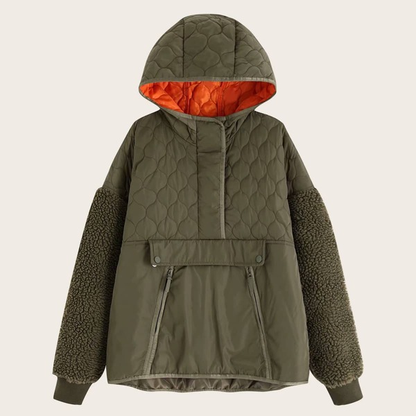 

Contrast Shearling Onion Quilted Jacket, Army green