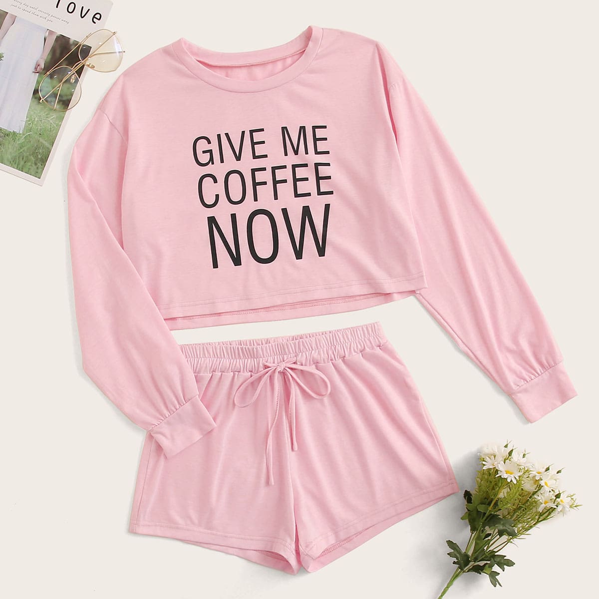 

Letter Graphic PJ Set, Baby pink