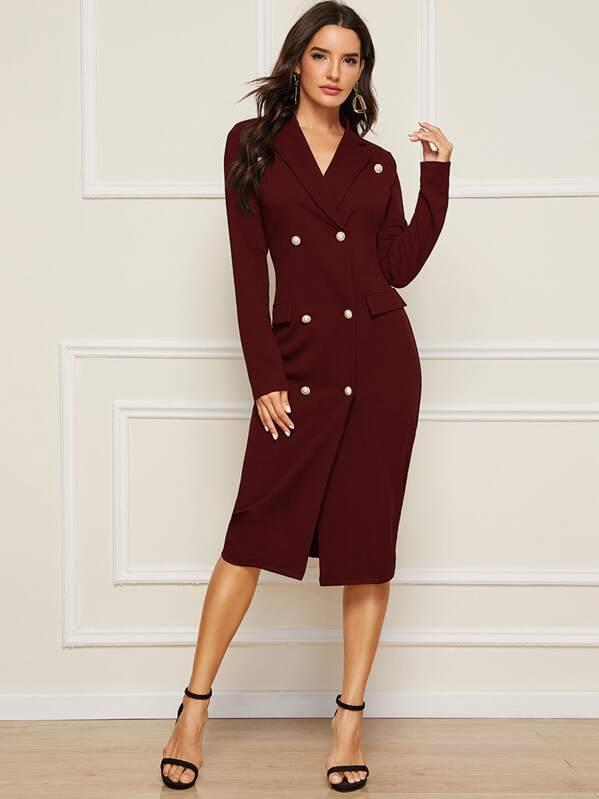 

Solid Double Button Slim Blazer Dress, Burgundy, Juliana