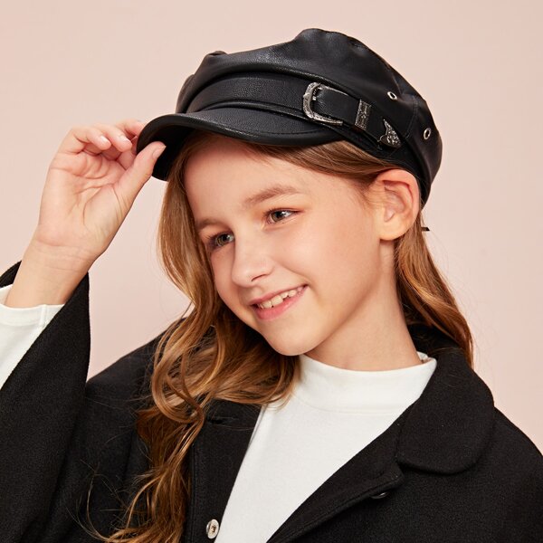 

Kids Belt Decor Baker Boy Hat, Black