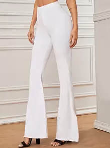 高腰傘狀腿牛仔褲 - 白色 - 查看 5