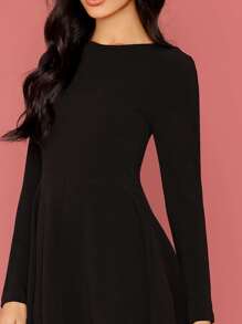 SHEIN Zipper Back Solid Flare Dress - Black - View 4