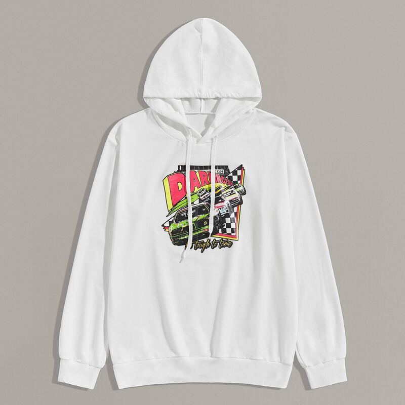

Guys Letter Graphic Drawstring Hoodie, White