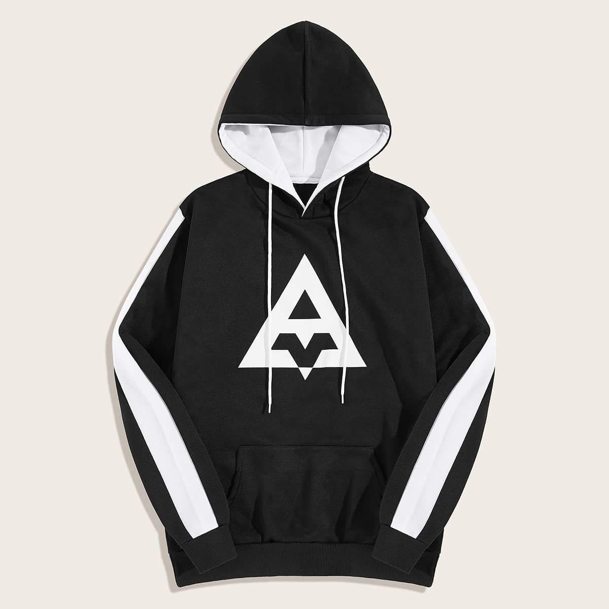 

Guys Colorblock Geo Print Kangaroo Pocket Hoodie, Black