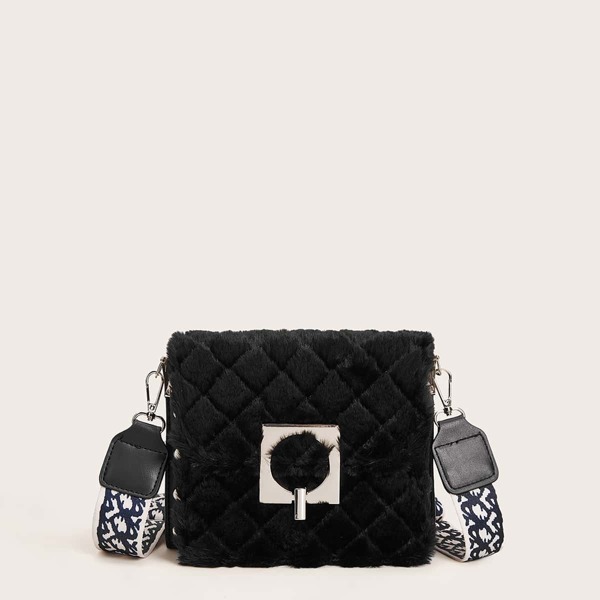 

Quilted Faux Fur Guitar Strap Bag, Black