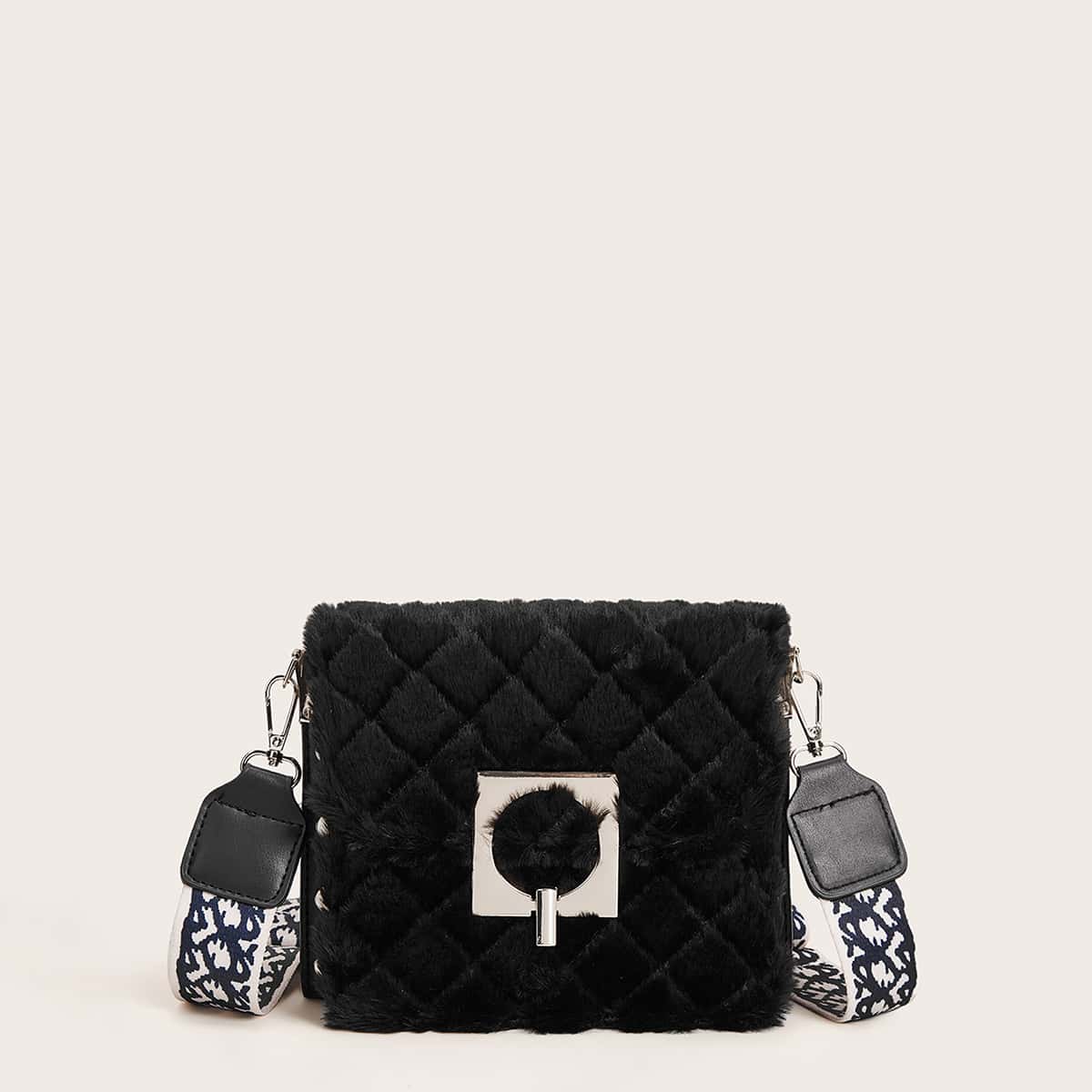 

Quilted Faux Fur Guitar Strap Bag, Black