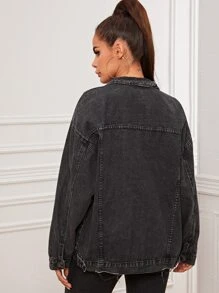 Raw Hem Denim Trucker Jacket - Grey - View 2