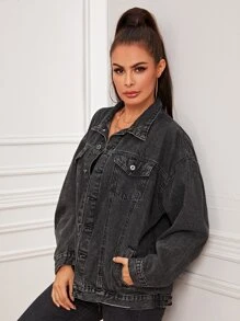 Raw Hem Denim Trucker Jacket - Grey - View 5
