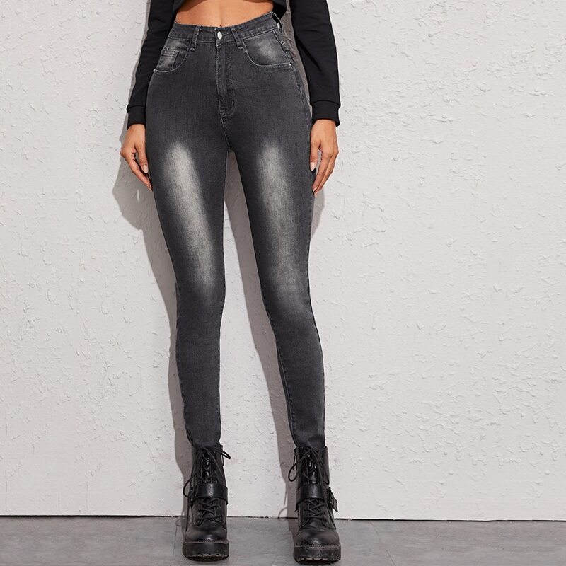 

Washed 5-Pocket Skinny Jeans, Grey