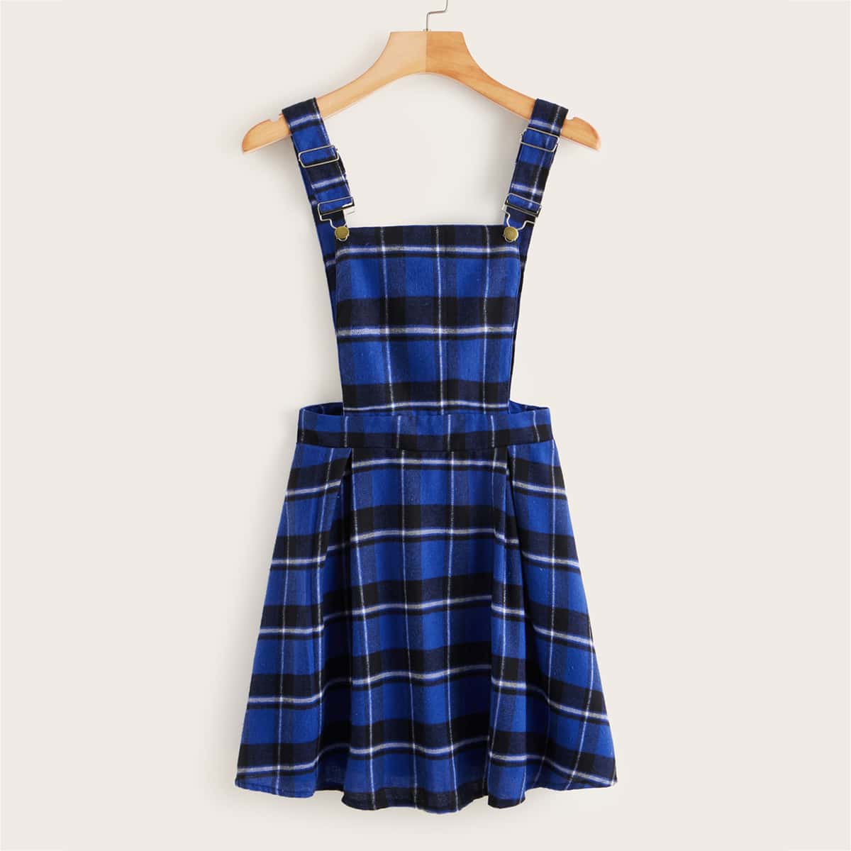 

Plaid Adjustable Strap Overall Dress, Blue