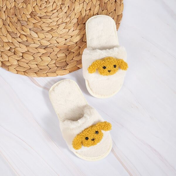 

Girls Dog Decor Fluffy Slippers, Multicolor
