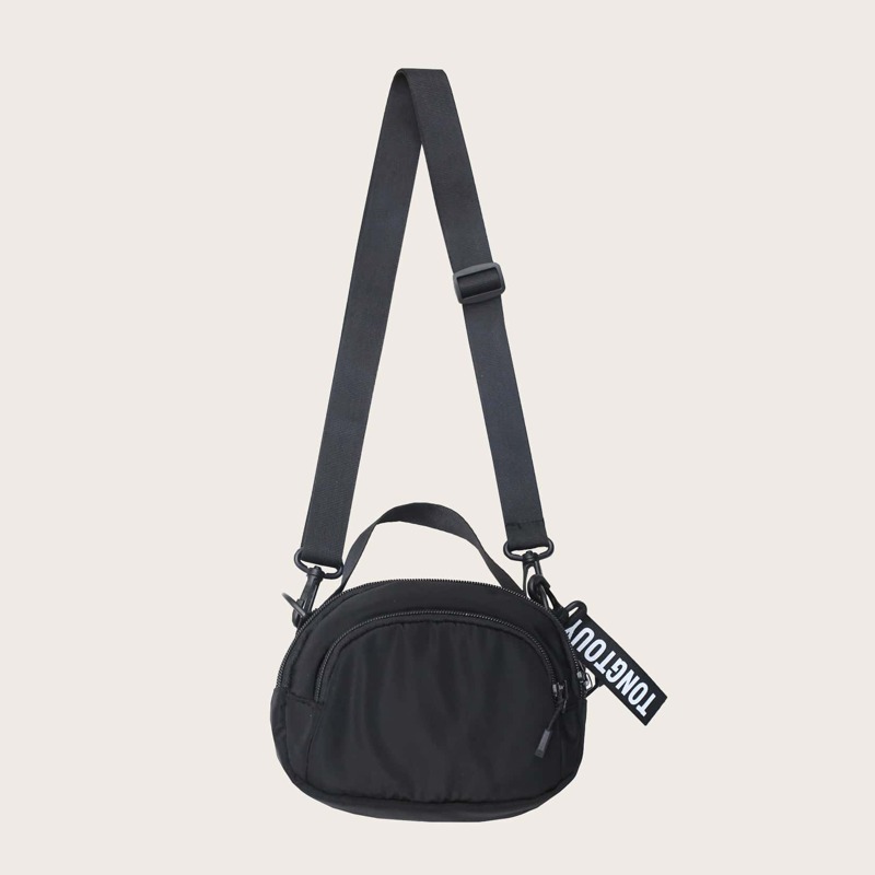 

Guys Letter Ribbon Decor Crossbody Bag, Black