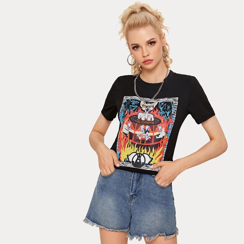 

Graphic Print Short Sleeve Tee, Black