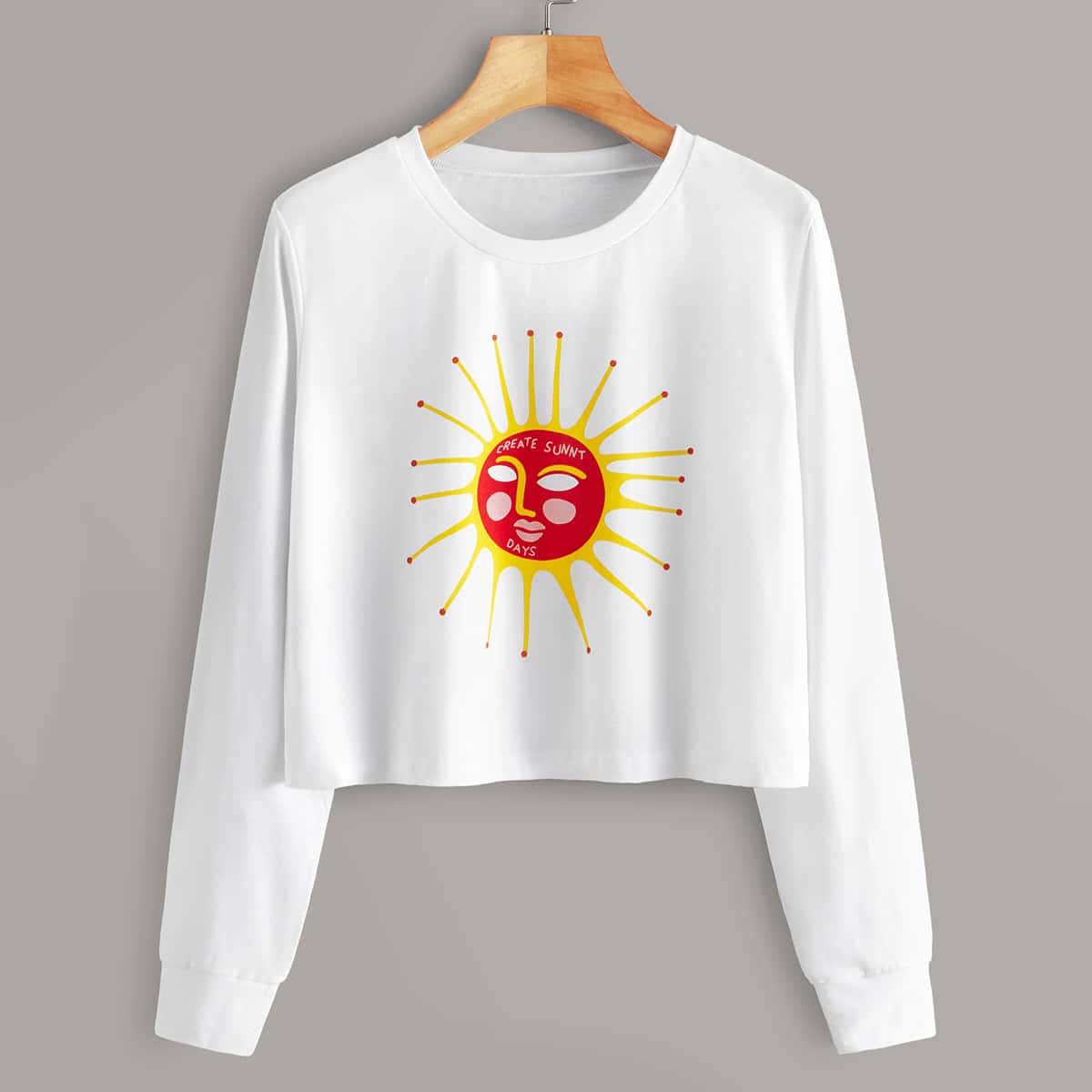 

Sun Print Long Sleeve Crop Tee, White